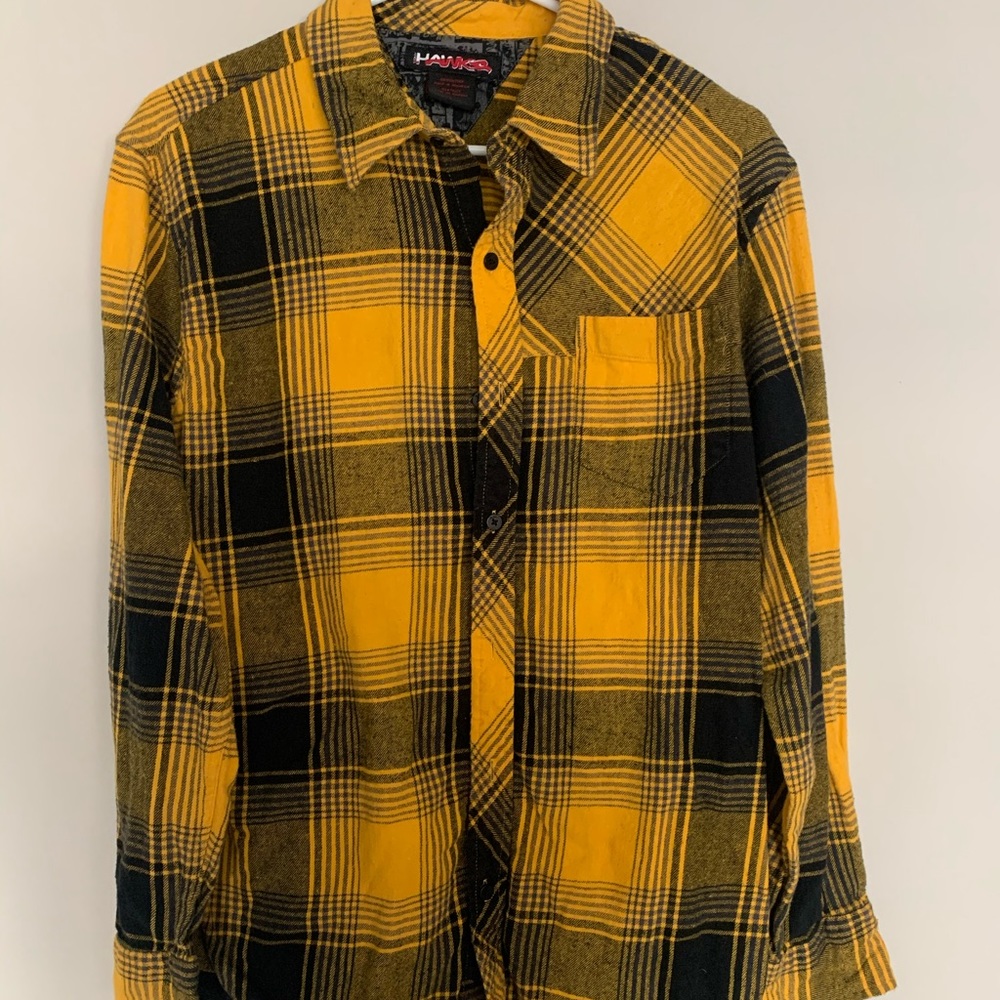 Mens yellow flannel shirt.